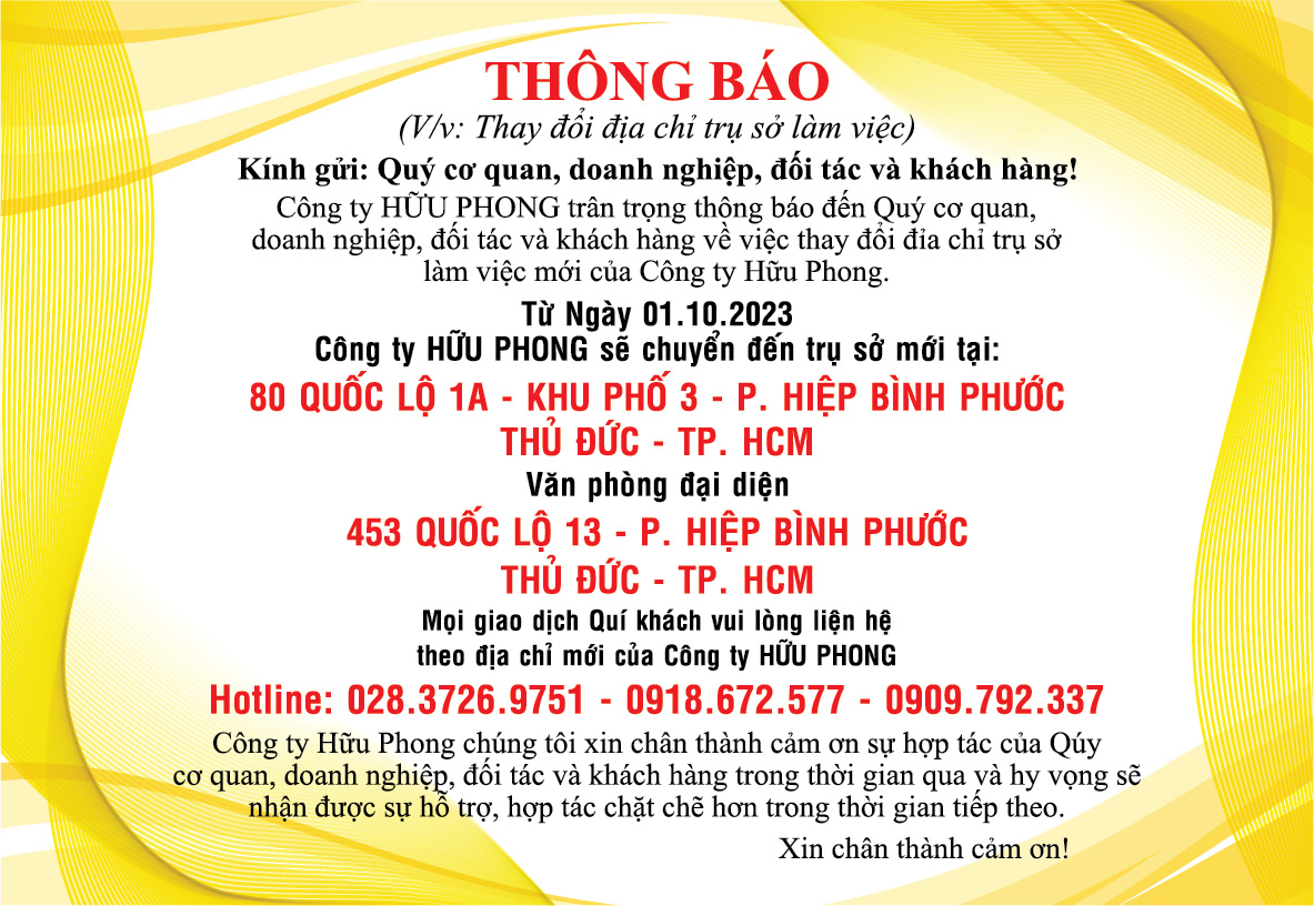 THÔNG BÁO (V/v Thay đổi địa chỉ trụ sở)